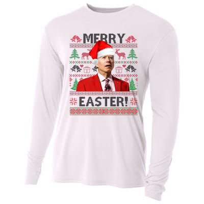 Funny Santa Joe Biden Merry Easter Ugly Christmas Cooling Performance Long Sleeve Crew