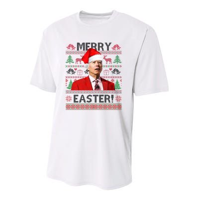 Funny Santa Joe Biden Merry Easter Ugly Christmas Youth Performance Sprint T-Shirt