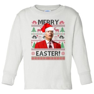 Funny Santa Joe Biden Merry Easter Ugly Christmas Toddler Long Sleeve Shirt