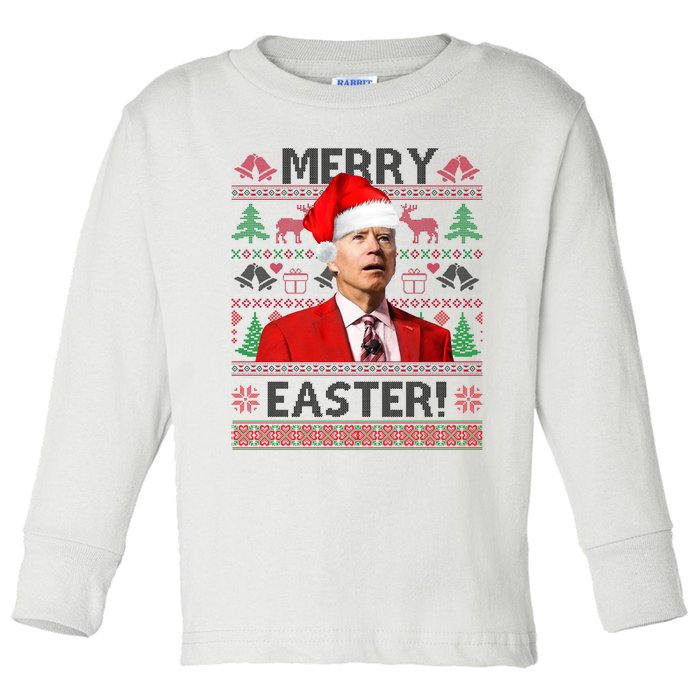 Funny Santa Joe Biden Merry Easter Ugly Christmas Toddler Long Sleeve Shirt