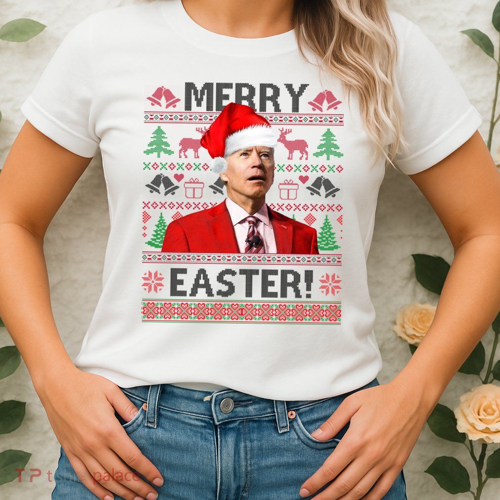 Funny Santa Joe Biden Merry Easter Ugly Christmas Womens T-Shirt