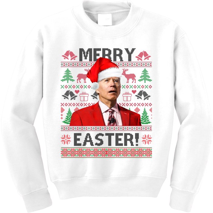 Funny Santa Joe Biden Merry Easter Ugly Christmas Kids Sweatshirt