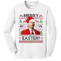 Funny Santa Joe Biden Merry Easter Ugly Christmas Kids Long Sleeve Shirt