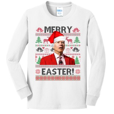 Funny Santa Joe Biden Merry Easter Ugly Christmas Kids Long Sleeve Shirt