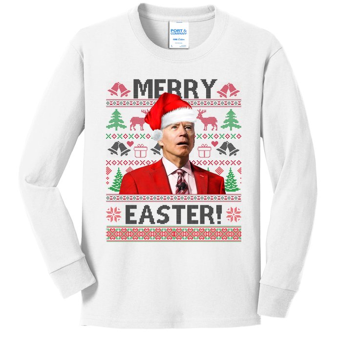 Funny Santa Joe Biden Merry Easter Ugly Christmas Kids Long Sleeve Shirt