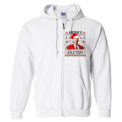 Funny Santa Joe Biden Merry Easter Ugly Christmas Full Zip Hoodie