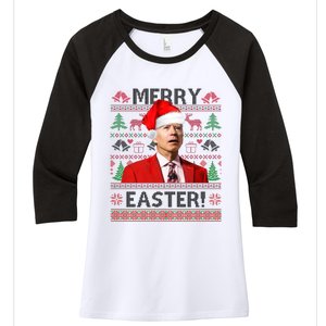 Funny Santa Joe Biden Merry Easter Ugly Christmas Women's Tri-Blend 3/4-Sleeve Raglan Shirt