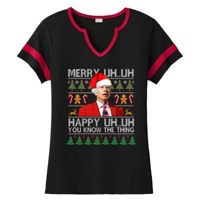 Funny Santa Joe Biden Merry Uh Uh Christmas Ugly Ladies Halftime Notch Neck Tee