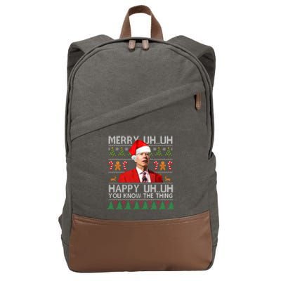 Funny Santa Joe Biden Merry Uh Uh Christmas Ugly Cotton Canvas Backpack