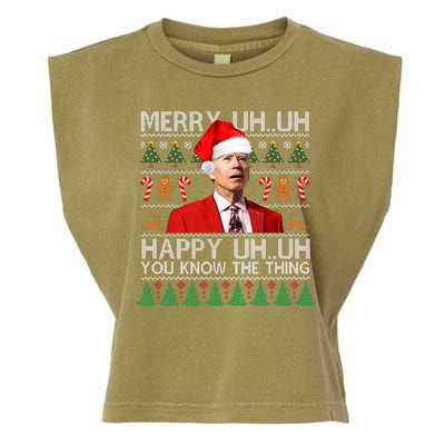 Funny Santa Joe Biden Merry Uh Uh Christmas Ugly Garment-Dyed Women's Muscle Tee