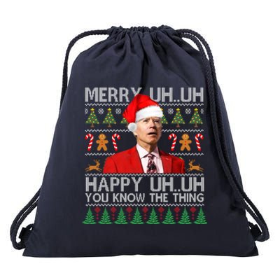 Funny Santa Joe Biden Merry Uh Uh Christmas Ugly Drawstring Bag