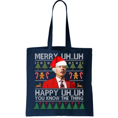 Funny Santa Joe Biden Merry Uh Uh Christmas Ugly Tote Bag