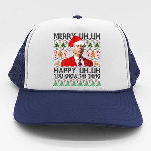 Funny Santa Joe Biden Merry Uh Uh Christmas Ugly Trucker Hat