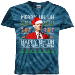 Funny Santa Joe Biden Merry Uh Uh Christmas Ugly Kids Tie-Dye T-Shirt