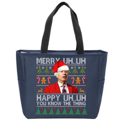 Funny Santa Joe Biden Merry Uh Uh Christmas Ugly Zip Tote Bag