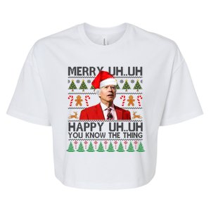 Funny Santa Joe Biden Merry Uh Uh Christmas Ugly Bella+Canvas Jersey Crop Tee