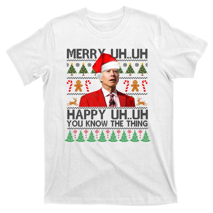 Funny Santa Joe Biden Merry Uh Uh Christmas Ugly T-Shirt