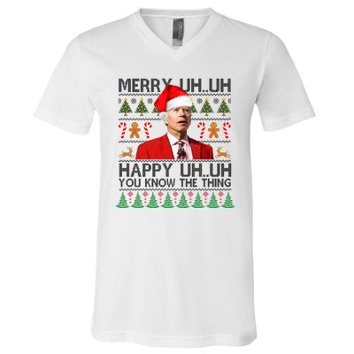 Funny Santa Joe Biden Merry Uh Uh Christmas Ugly V-Neck T-Shirt