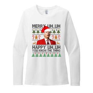 Funny Santa Joe Biden Merry Uh Uh Christmas Ugly Womens CVC Long Sleeve Shirt