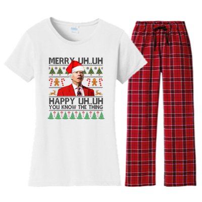 Funny Santa Joe Biden Merry Uh Uh Christmas Ugly Women's Flannel Pajama Set