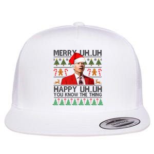 Funny Santa Joe Biden Merry Uh Uh Christmas Ugly Flat Bill Trucker Hat