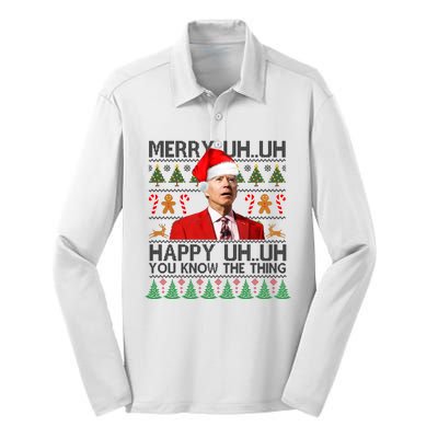 Funny Santa Joe Biden Merry Uh Uh Christmas Ugly Silk Touch Performance Long Sleeve Polo