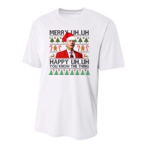 Funny Santa Joe Biden Merry Uh Uh Christmas Ugly Youth Performance Sprint T-Shirt