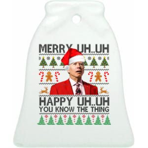 Funny Santa Joe Biden Merry Uh Uh Christmas Ugly Ceramic Bell Ornament