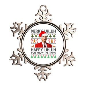 Funny Santa Joe Biden Merry Uh Uh Christmas Ugly Metallic Star Ornament