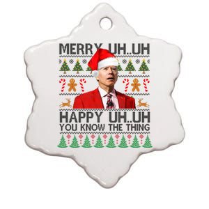 Funny Santa Joe Biden Merry Uh Uh Christmas Ugly Ceramic Star Ornament