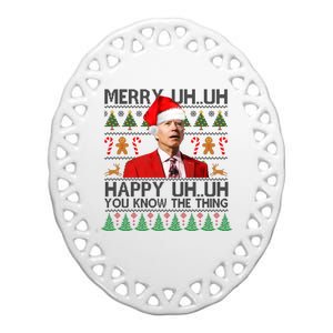 Funny Santa Joe Biden Merry Uh Uh Christmas Ugly Ceramic Oval Ornament