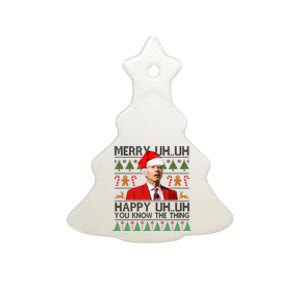 Funny Santa Joe Biden Merry Uh Uh Christmas Ugly Ceramic Tree Ornament