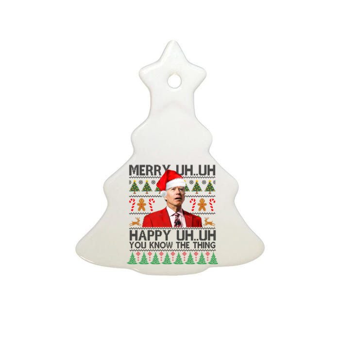 Funny Santa Joe Biden Merry Uh Uh Christmas Ugly Ceramic Tree Ornament