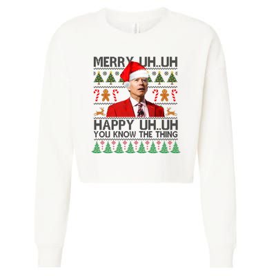 Funny Santa Joe Biden Merry Uh Uh Christmas Ugly Cropped Pullover Crew