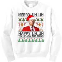 Funny Santa Joe Biden Merry Uh Uh Christmas Ugly Kids Sweatshirt