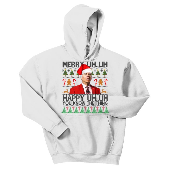 Funny Santa Joe Biden Merry Uh Uh Christmas Ugly Kids Hoodie