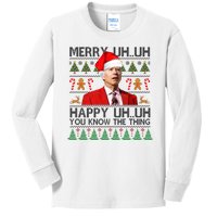 Funny Santa Joe Biden Merry Uh Uh Christmas Ugly Kids Long Sleeve Shirt