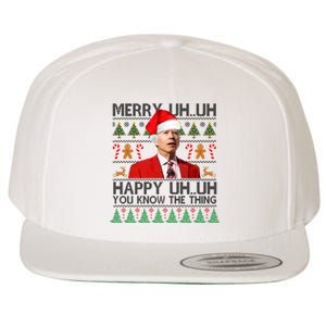 Funny Santa Joe Biden Merry Uh Uh Christmas Ugly Wool Snapback Cap