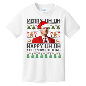 Funny Santa Joe Biden Merry Uh Uh Christmas Ugly Kids T-Shirt