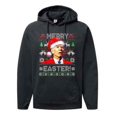 Funny Santa Joe Biden Happy Easter Ugly Christmas Sweater Performance Fleece Hoodie