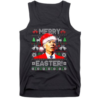 Funny Santa Joe Biden Happy Easter Ugly Christmas Sweater Tank Top