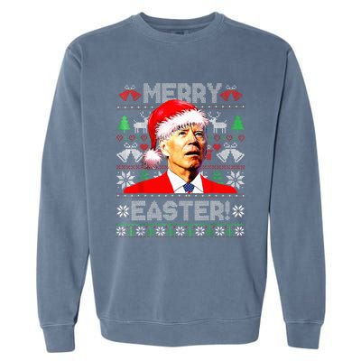 Funny Santa Joe Biden Happy Easter Ugly Christmas Sweater Garment-Dyed Sweatshirt