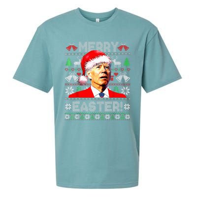 Funny Santa Joe Biden Happy Easter Ugly Christmas Sweater Sueded Cloud Jersey T-Shirt