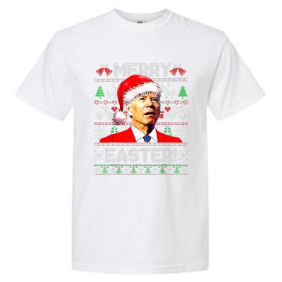 Funny Santa Joe Biden Happy Easter Ugly Christmas Sweater Garment-Dyed Heavyweight T-Shirt