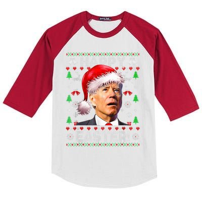 Funny Santa Joe Biden Happy Easter Ugly Christmas  Kids Colorblock Raglan Jersey