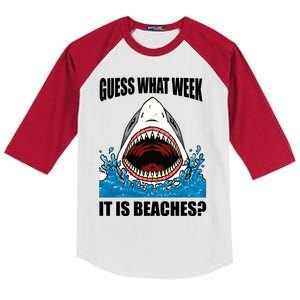 Funny Shark Joke Guess What Week It Is Sarcastic Party Beach Gift Kids Colorblock Raglan Jersey