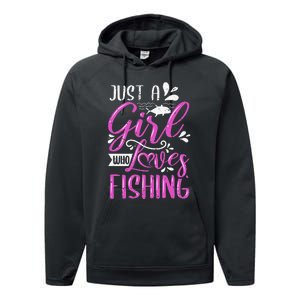 Fishers Sayings Just A Who Loves Fishing Performance Fleece Hoodie