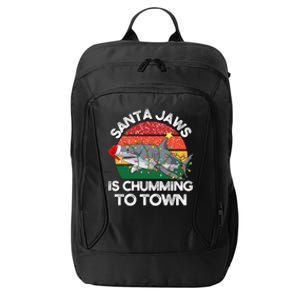 Funny Santa Jaws Shark Christmas Lights Sharkmas Xmas Retro City Backpack