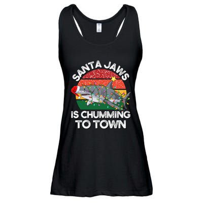 Funny Santa Jaws Shark Christmas Lights Sharkmas Xmas Retro Ladies Essential Flowy Tank