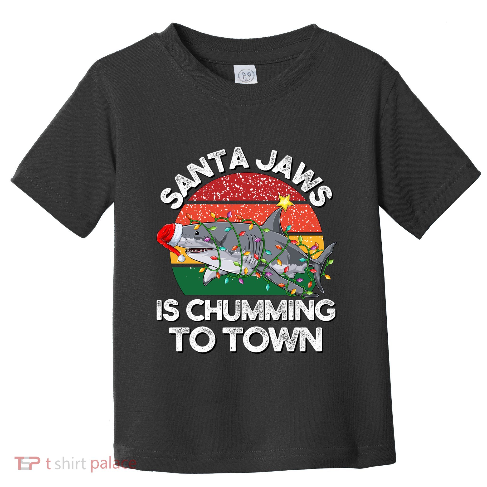 Funny Santa Jaws Shark Christmas Lights Sharkmas Xmas Retro Toddler T-Shirt